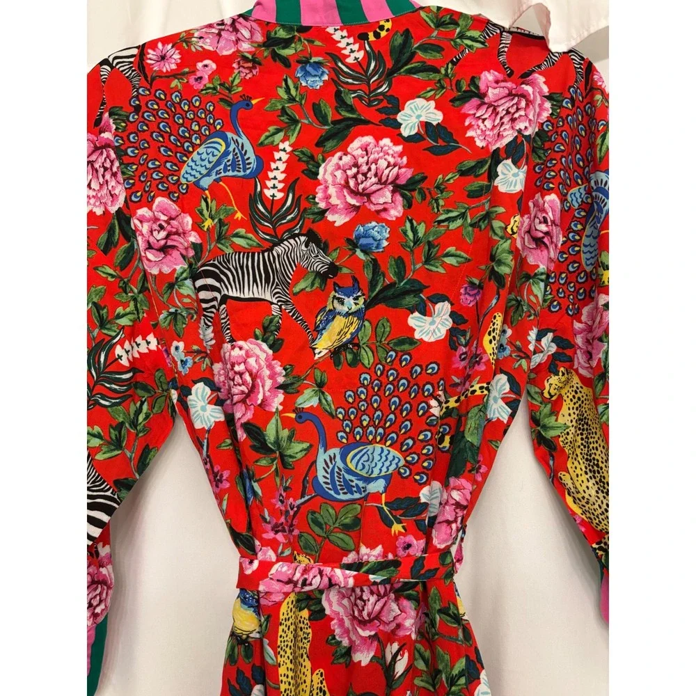 Room Service Small Floral Jungle Animal Robe Womens Red